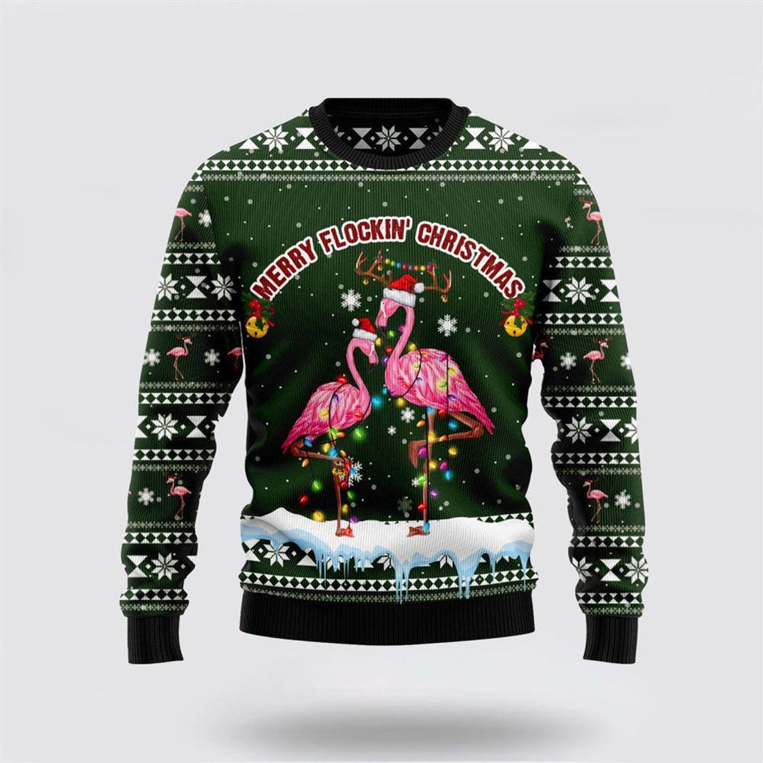 FUNSTUFFPRINT Flamingo Merry Flockin’ Christmas Ugly Christmas Sweater – Sweater Gifts For Pet Lover Ugly  Sweater