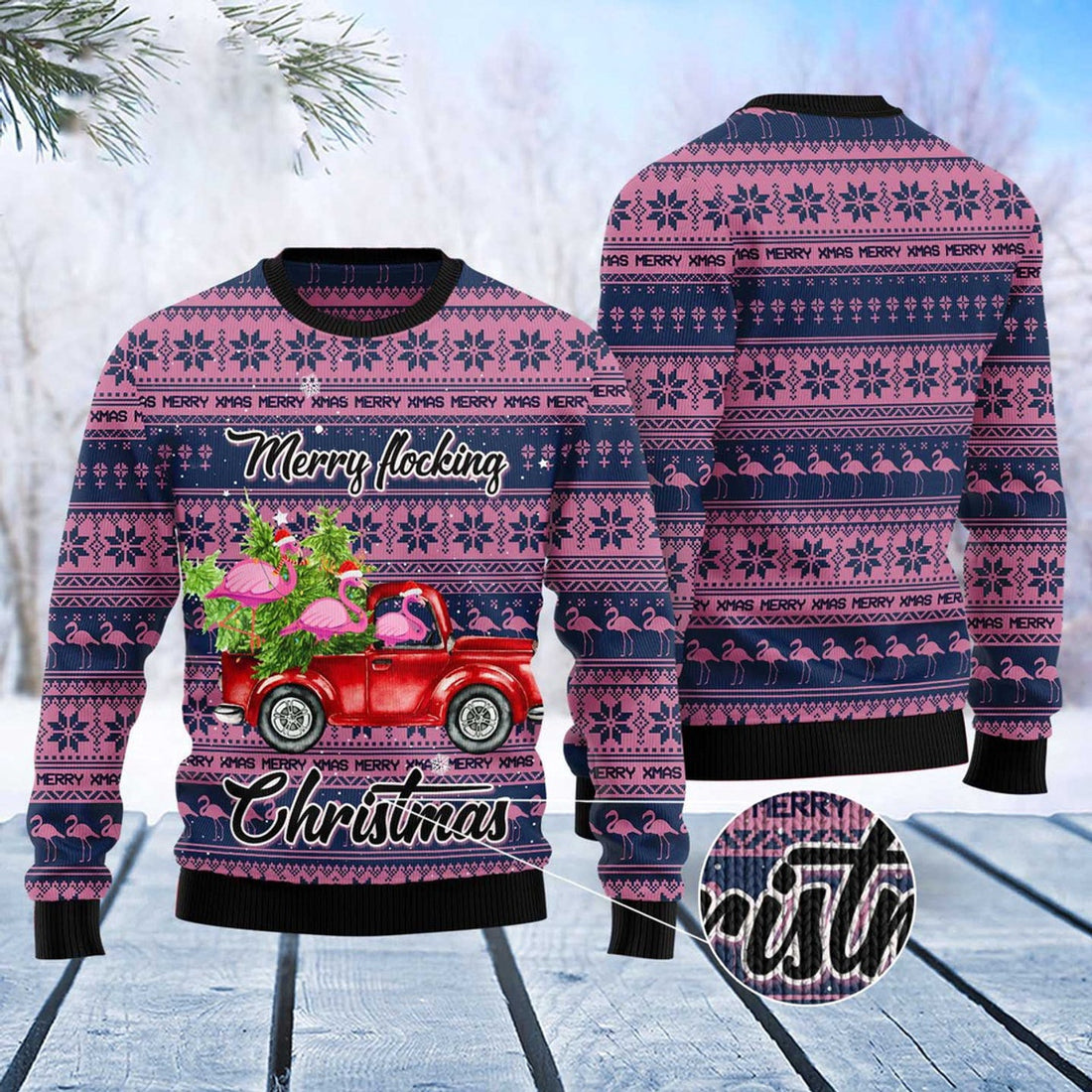 FUNSTUFFPRINT Flamingo Merry Flocking Christmas Ugly Christmas Sweater, Christmas Sweater, Ugly Sweater, Funny Xmas Sweaters Ugly Sweater