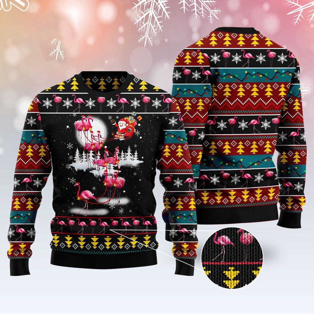 FUNSTUFFPRINT Flamingo Reindeer Ugly Christmas Sweater, Christmas Sweater, Ugly Sweater, Funny Xmas Sweaters Ugly Sweater