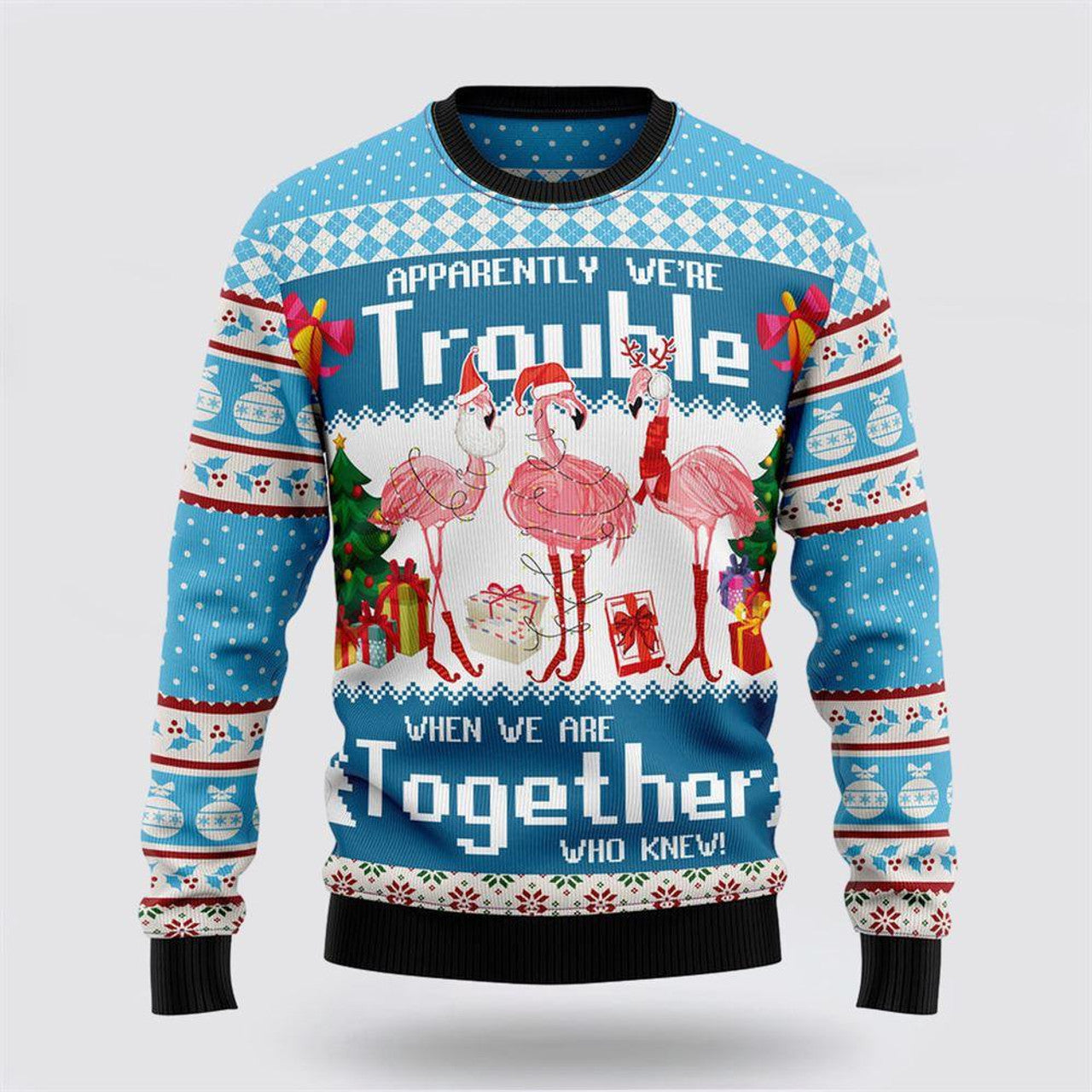 FUNSTUFFPRINT Flamingo Together Ugly Christmas Sweater – Sweater Gifts For Pet Lover Ugly  Sweater
