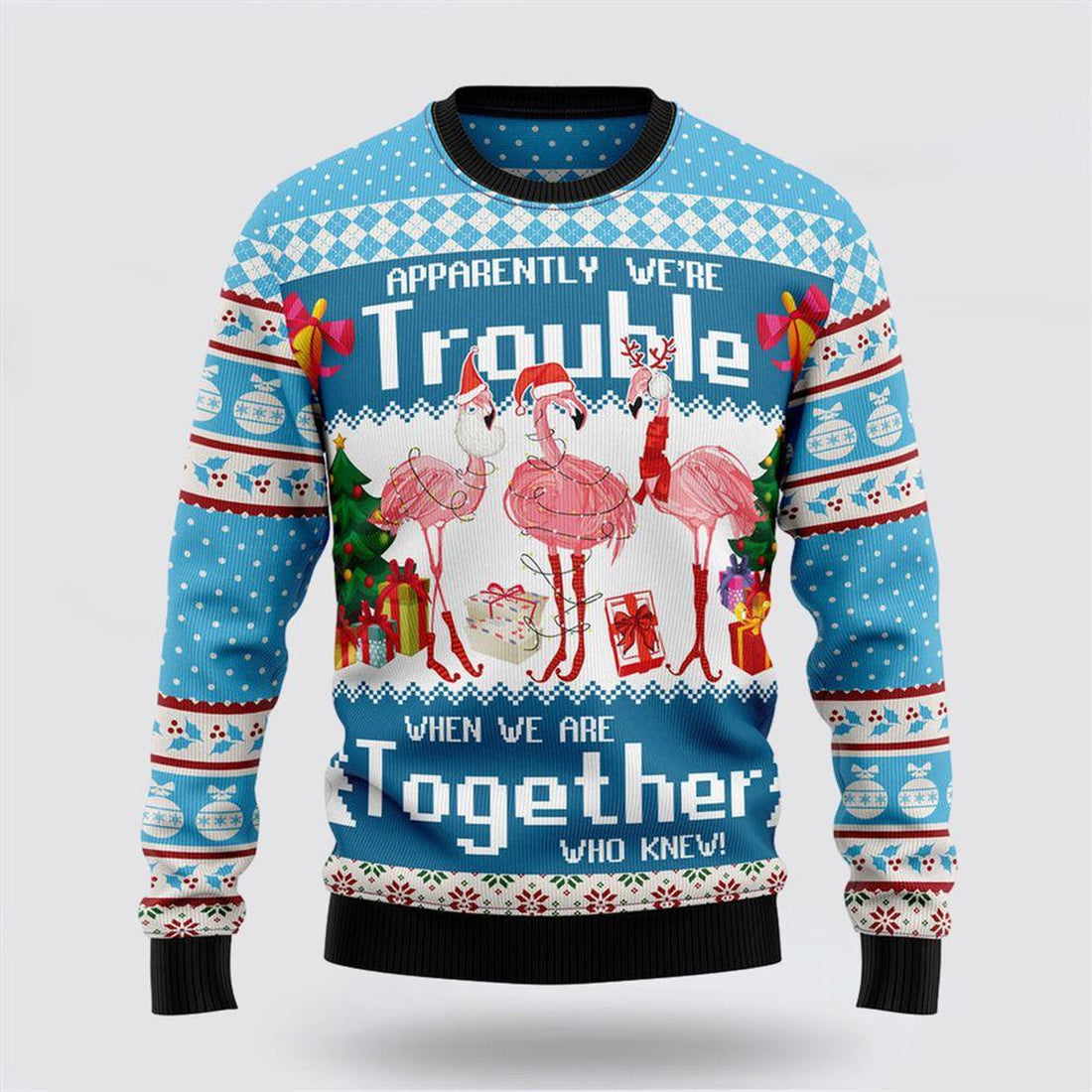 FUNSTUFFPRINT Flamingo Together Ugly Christmas Sweater – Sweater Gifts For Pet Lover Ugly  Sweater