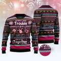 FUNSTUFFPRINT Flamingo Trouble Ugly Christmas Sweater, Christmas Sweater, Ugly Sweater, Funny Xmas Sweaters Ugly Sweater