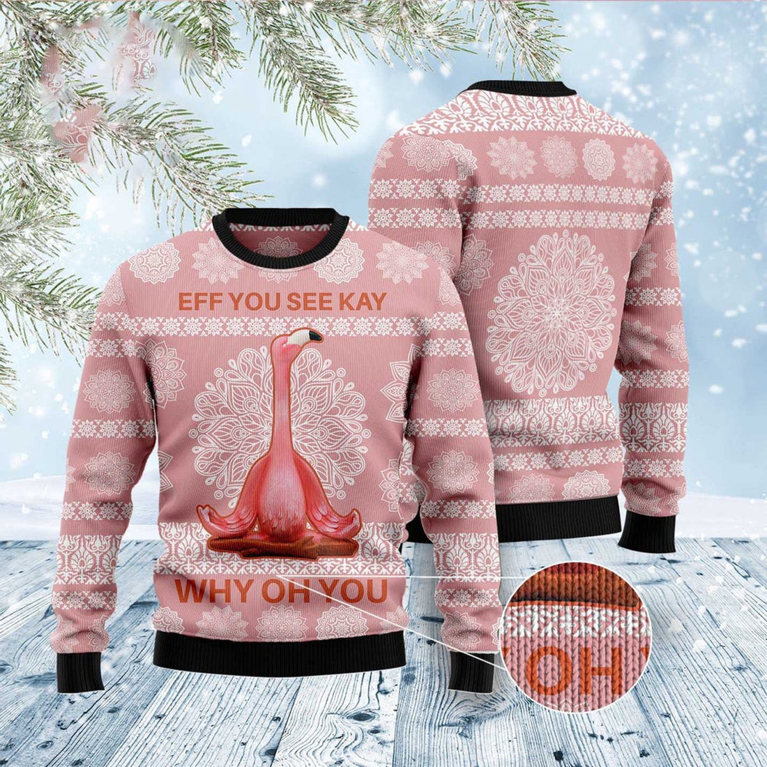 FUNSTUFFPRINT Flamingo Why Oh You Ugly Christmas Sweater, Christmas Sweater, Ugly Sweater, Funny Xmas Sweaters Ugly Sweater