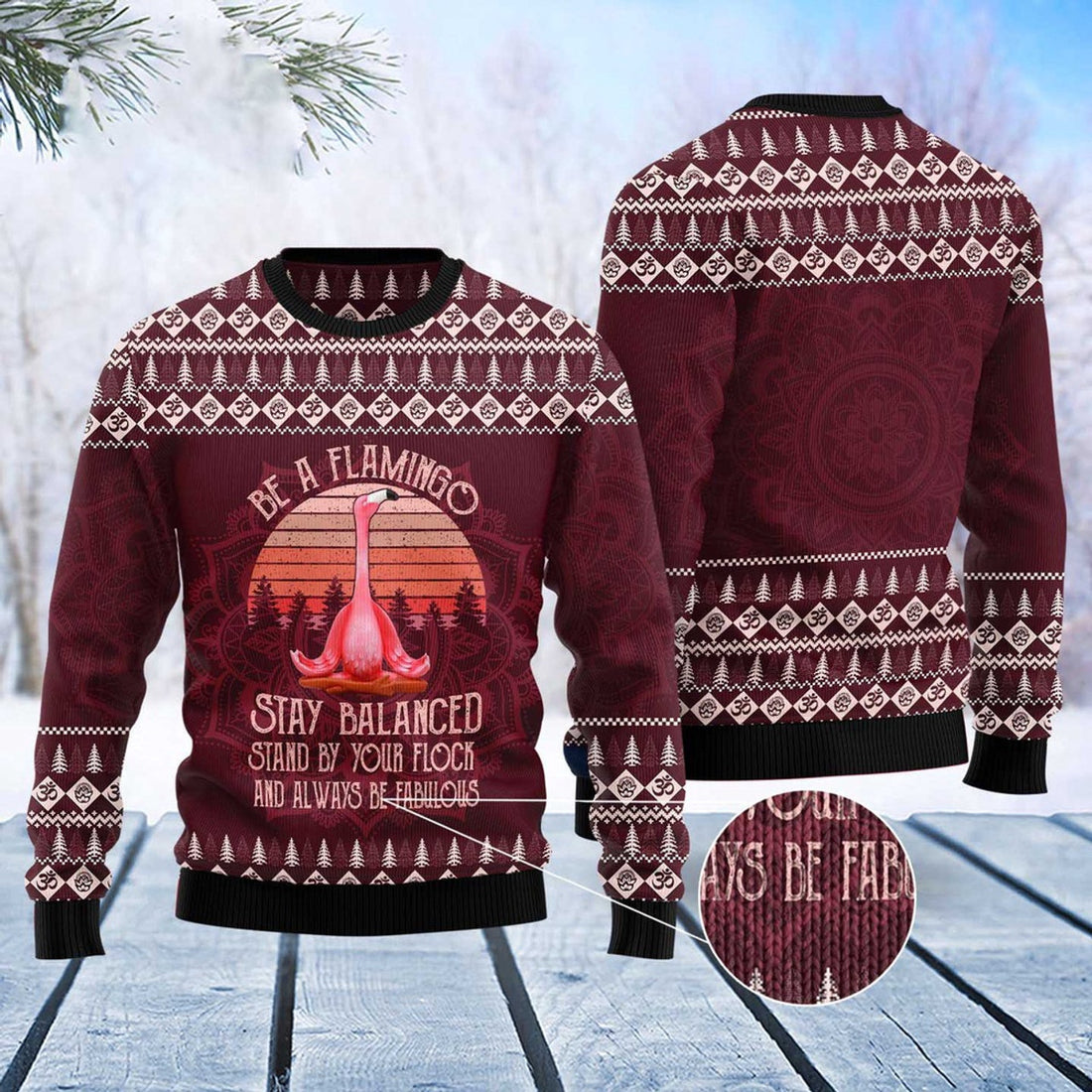 FUNSTUFFPRINT Flamingo Yoga Ugly Christmas Sweater, Christmas Sweater, Ugly Sweater, Funny Xmas Sweaters Ugly Sweater