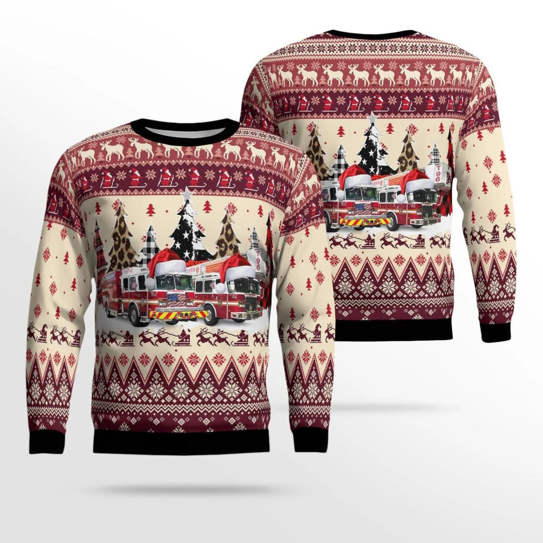 FUNSTUFFPRINT Flanders Fire Co. #1 And Rescue Squad, Flanders, NJ Christmas AOP Ugly Sweater - Gifts For Firefighters In Flanders, NJ Ugly Sweater