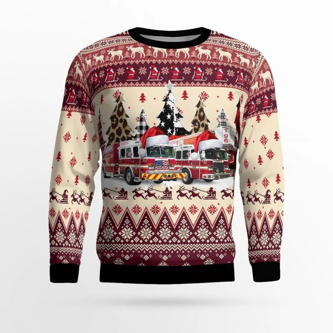 FUNSTUFFPRINT Flanders Fire Co. #1 And Rescue Squad, Flanders, NJ Christmas AOP Ugly Sweater - Gifts For Firefighters In Flanders, NJ Ugly Sweater