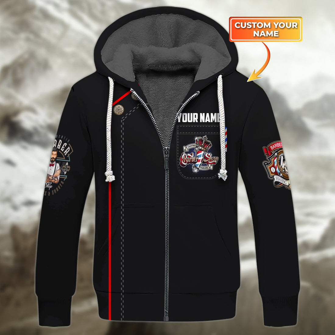 FUNSTUFFPRINT Barber Personalized Name 3D Hoodie and Zip Hoodie