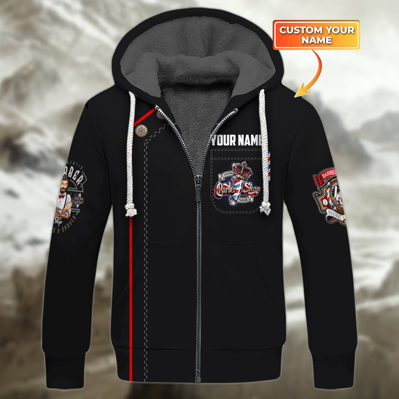 FUNSTUFFPRINT Barber Personalized Name 3D Hoodie and Zip Hoodie
