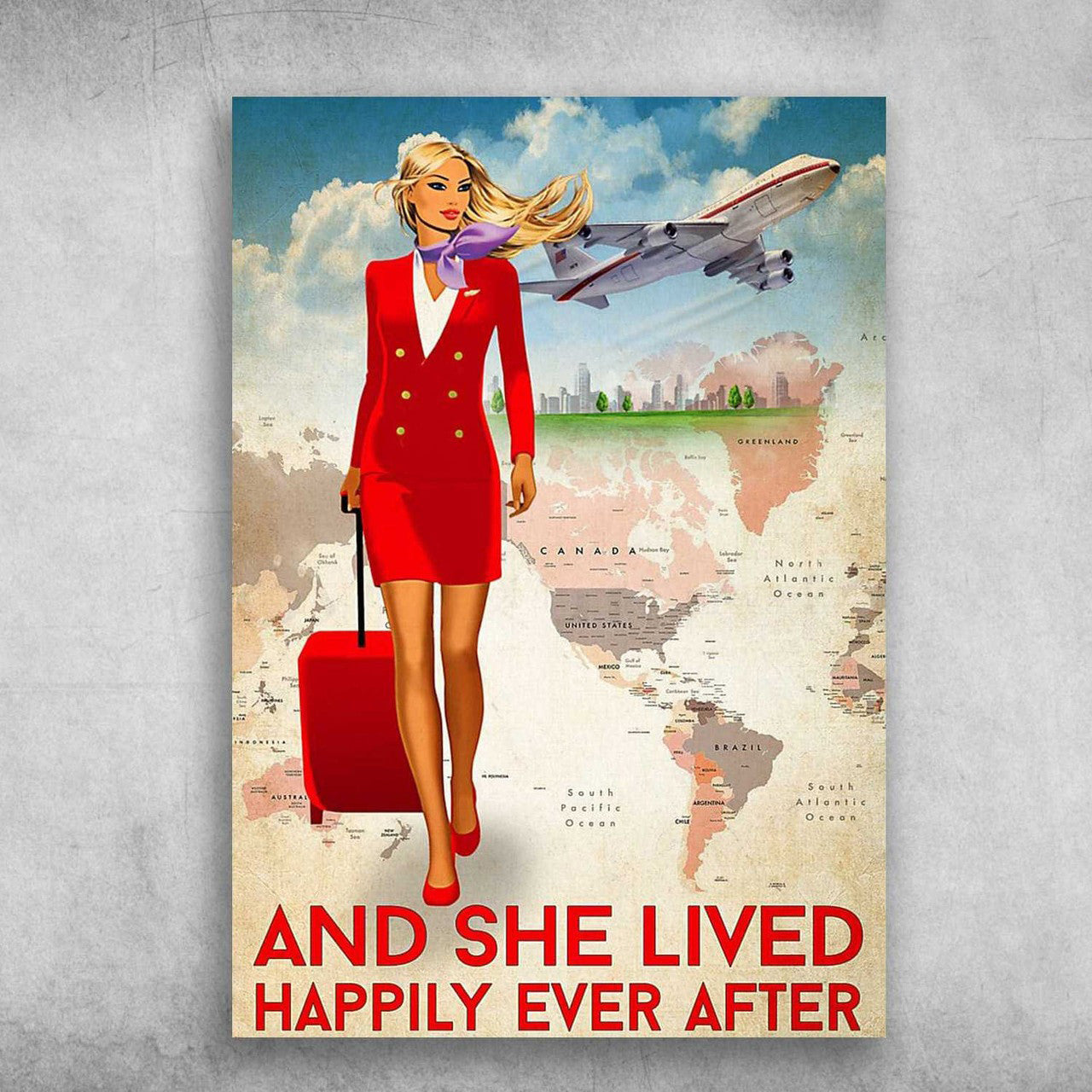 Flight Attendant, Lady Girl Poster, And She Lived, Happily Ever After Poster and Canvas