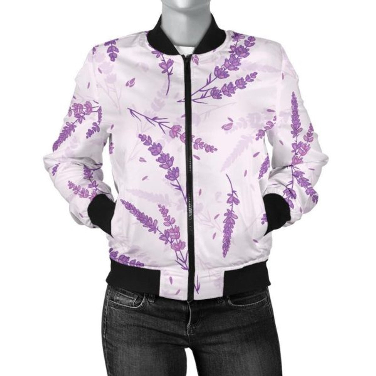 FUNSTUFFPRINT Floral Lavender Pattern Print Women Casual 3D Bomber Jacket