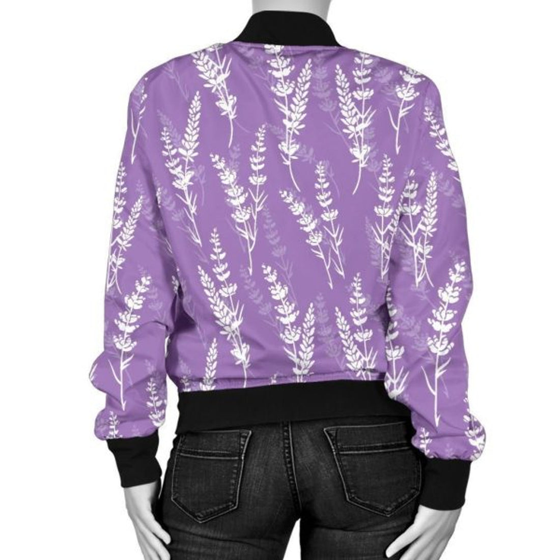 FUNSTUFFPRINT Floral Lavender Print Pattern Women Casual 3D Bomber Jacket