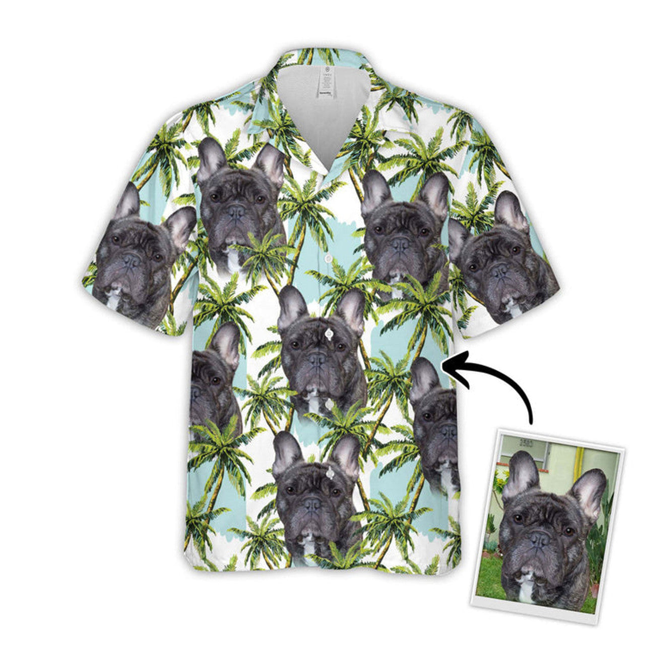 Custom Floral Summer With Palm Trees Pattern Short-Sleeve Hawaiian Shirt, Custom Photo Dog Shirt for Men Women