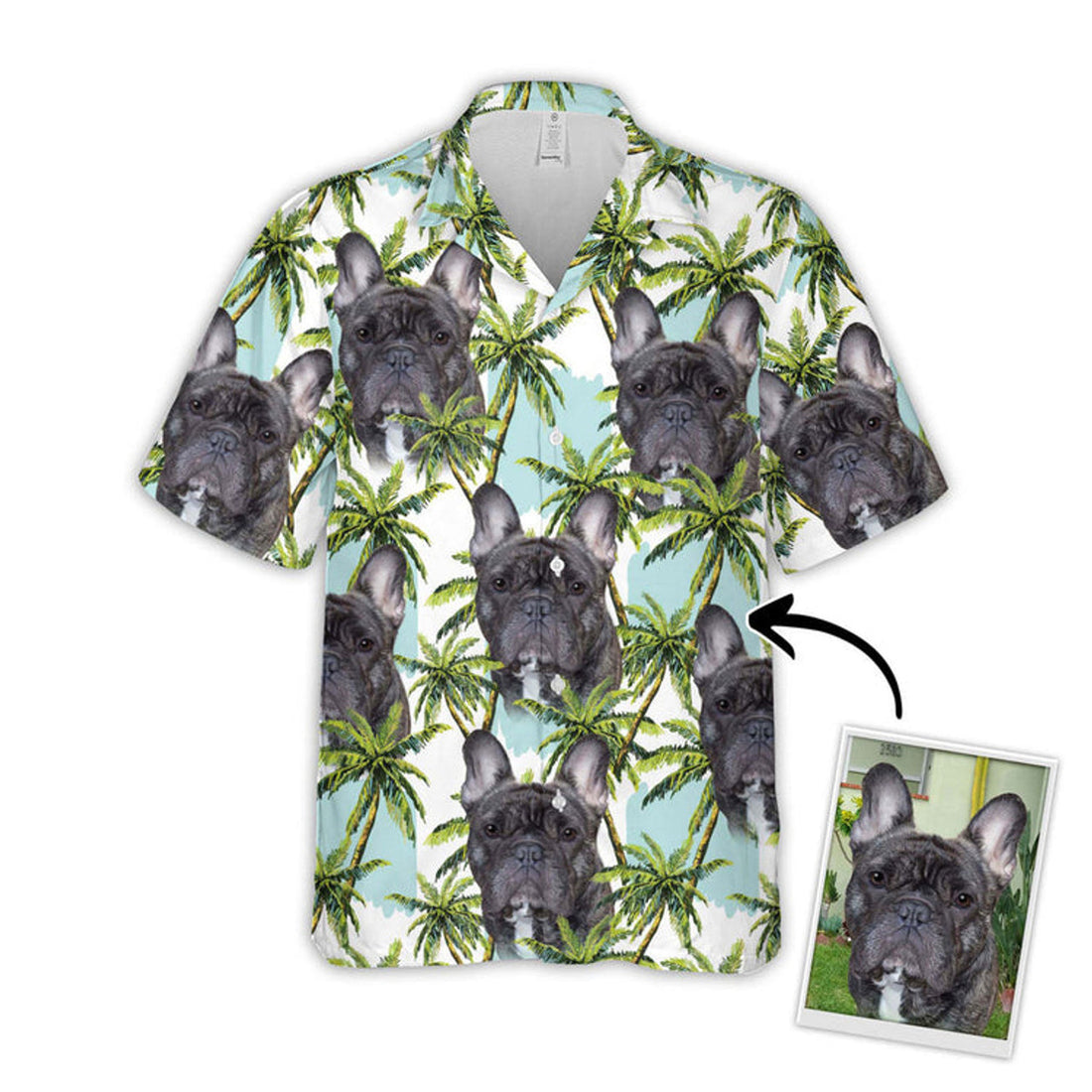 Custom Floral Summer With Palm Trees Pattern Short-Sleeve Hawaiian Shirt, Custom Photo Dog Shirt for Men Women