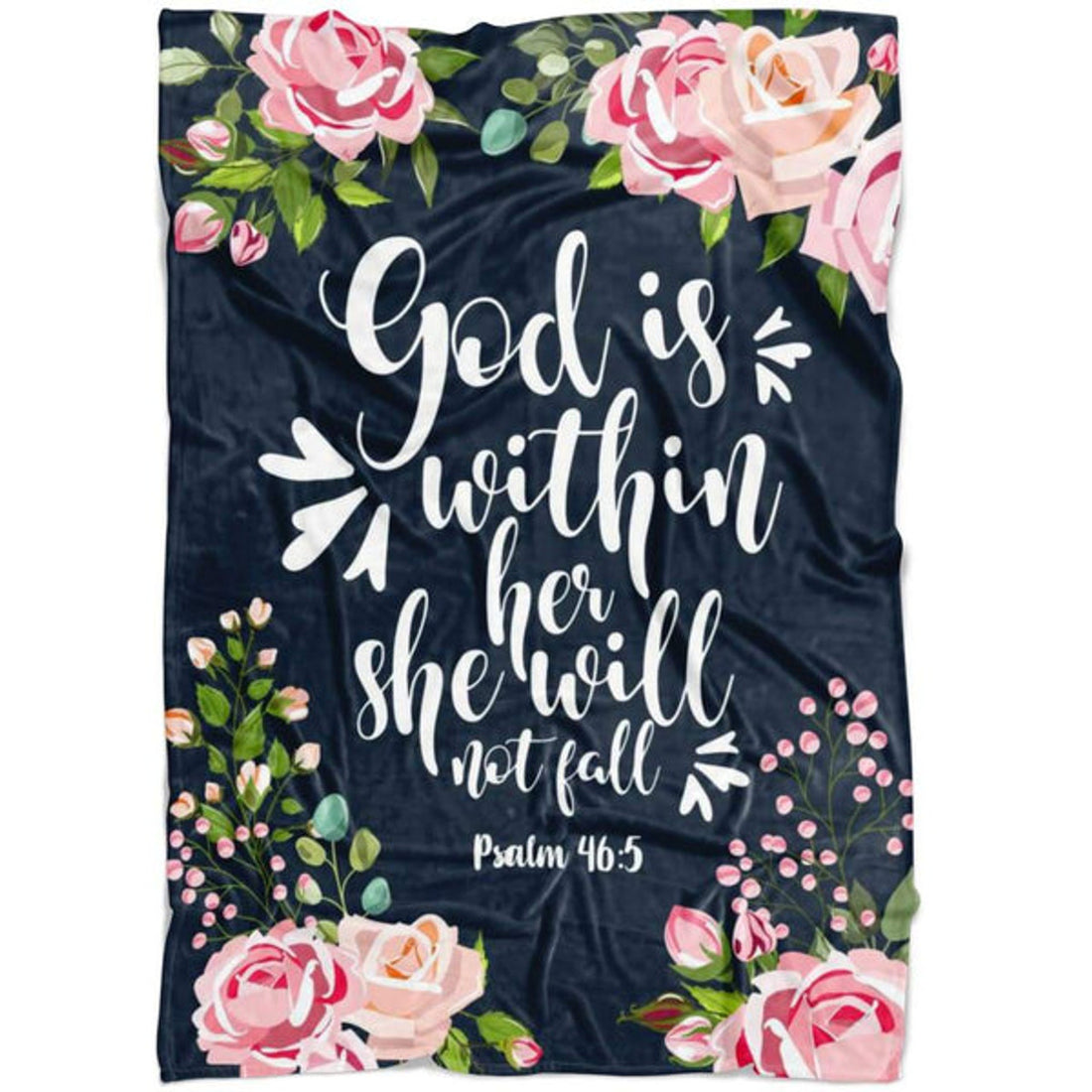FUNSTUFFPRINT Floral God Is Within Her She Will Not Fall Psalm 465 Fleece Blanket - Christian Blanket - Bible Verse Blanket