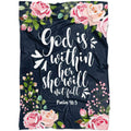 FUNSTUFFPRINT Floral God Is Within Her She Will Not Fall Psalm 465 Fleece Blanket - Christian Blanket - Bible Verse Blanket