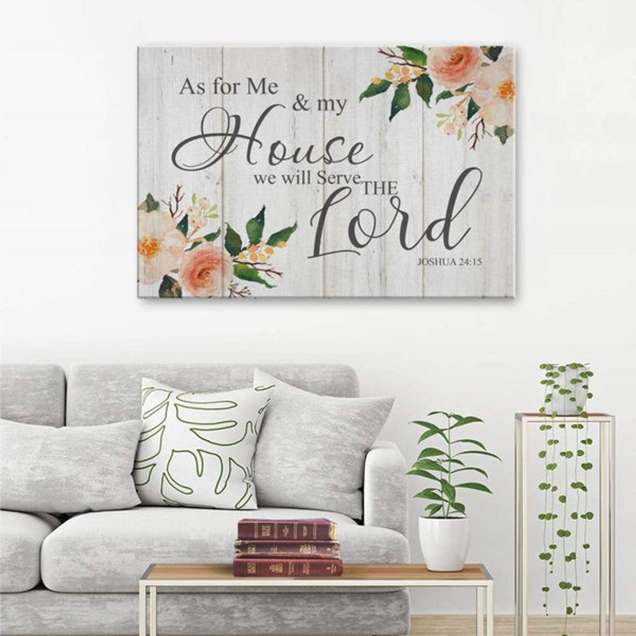Floral, Joshua 2415 As For Me And My House We Will Serve The Lord Wall Art Canvas - Religious Wall Decor