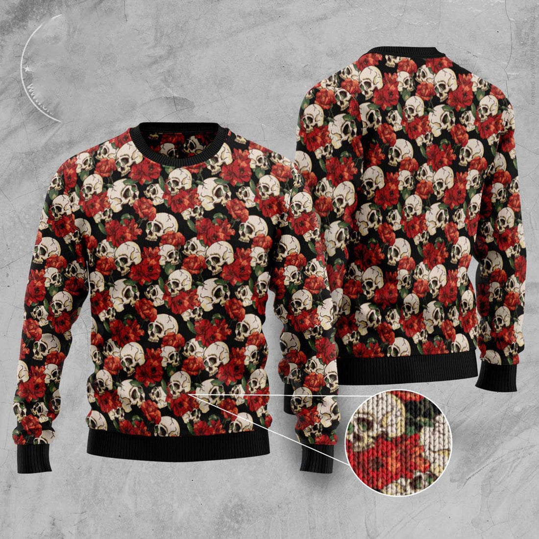 FUNSTUFFPRINT Floral Skull Ugly Christmas Sweater, Christmas Sweater, Ugly Sweater, Funny Xmas Sweaters Ugly Sweater