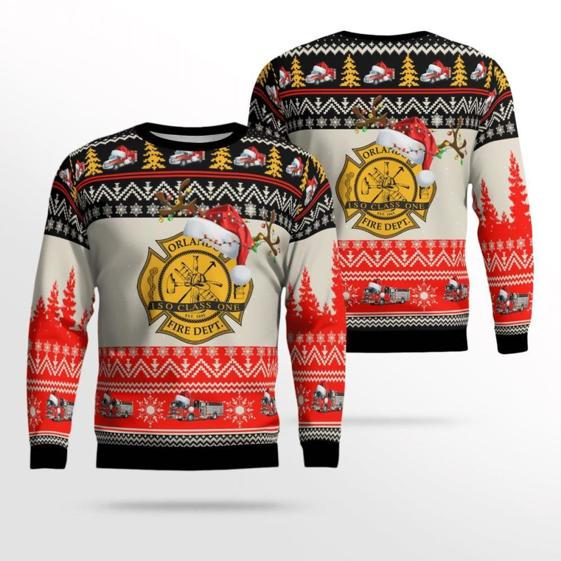 FUNSTUFFPRINT Florida Orlando Fire Dept 3D Ugly Christmas Sweater – Christmas Gifts For Firefighters Ugly  Sweater
