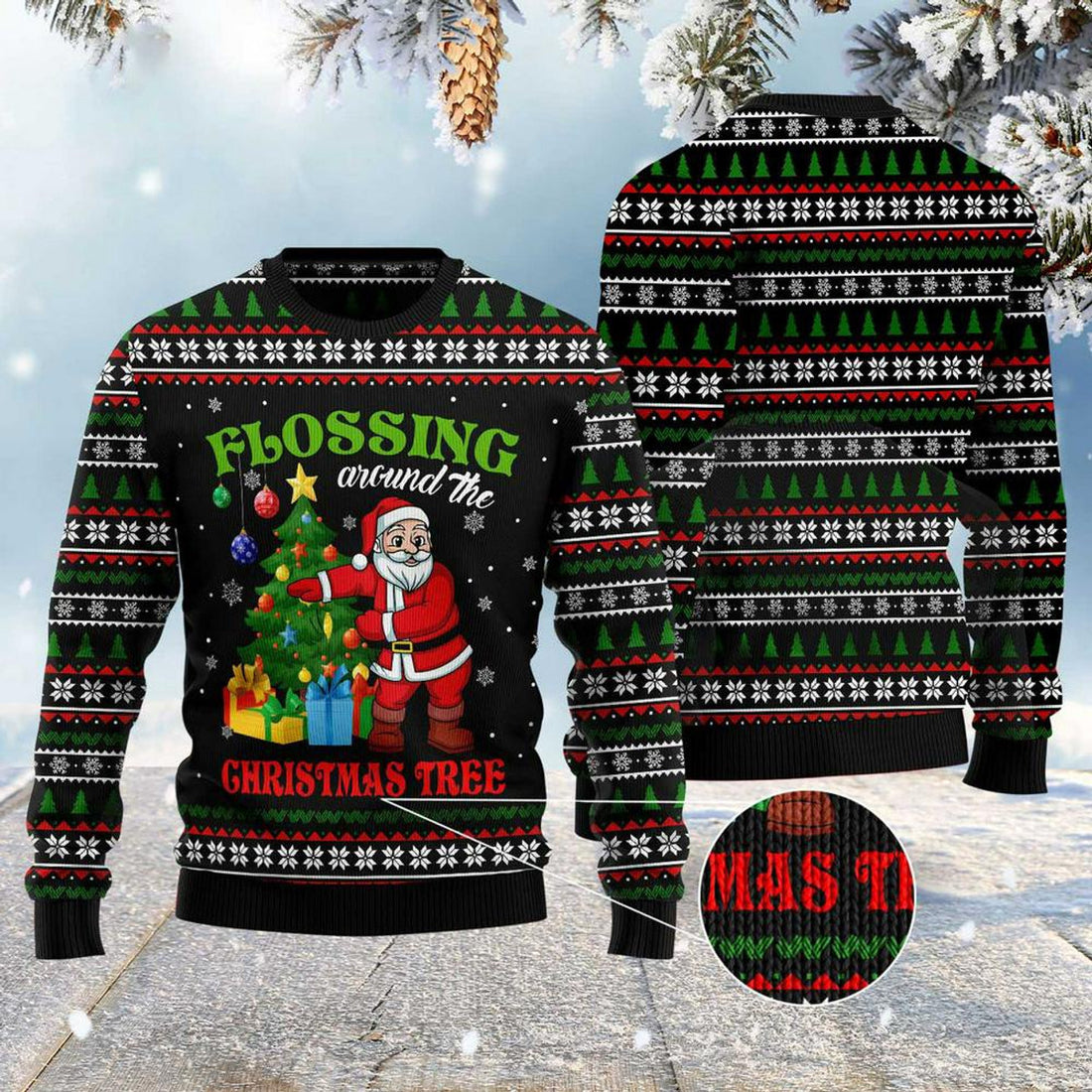 FUNSTUFFPRINT Flossing Around The Christmas Tree Ugly Christmas Sweater, Xmas Tree Sweater, Christmas Sweater Ugly  Sweater