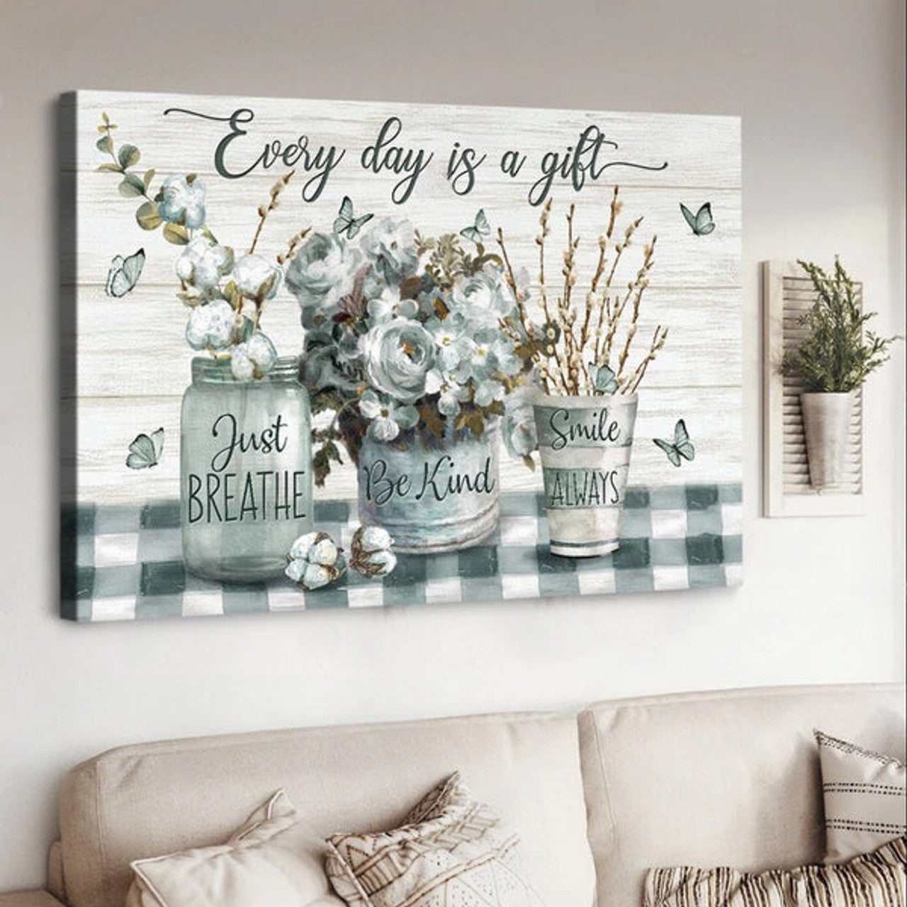 Flower Butterfly Every Day Is A Gift Canvas Wall Art - Christian Poster - Religious Wall Decor
