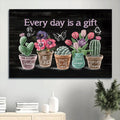 Flower Painting Rustic Cactus Tulip Flower Butterfly Gift For Religous Christian Every Day Is A Gift Canvas Wall Art - Christian Wall Decor