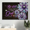 Flower Painting White Butterfly Bible Verse Be Still & Know That I Am God Canvas Wall Art - Christian Wall Decor
