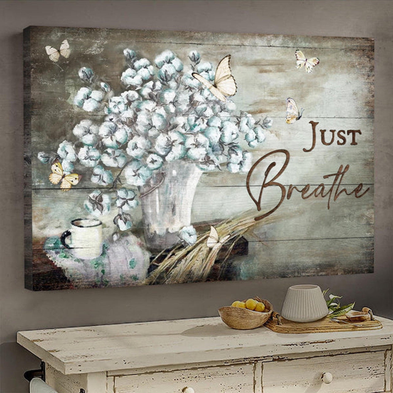 Flower White Butterfly Jesus Just Breathe Canvas Wall Art - Christian Poster - Religious Wall Decor