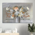 Flower White Butterfly Motivational Quote Every Day Is A New Beginning Canvas Wall Art - Christian Wall Decor