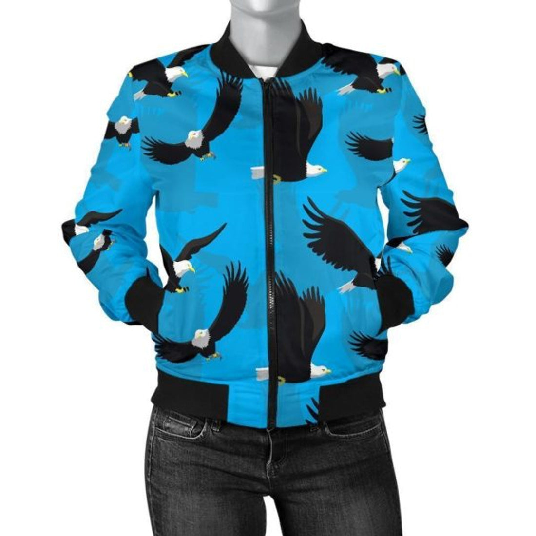 FUNSTUFFPRINT Flying Eagle Pattern Print Women Casual 3D Bomber Jacket
