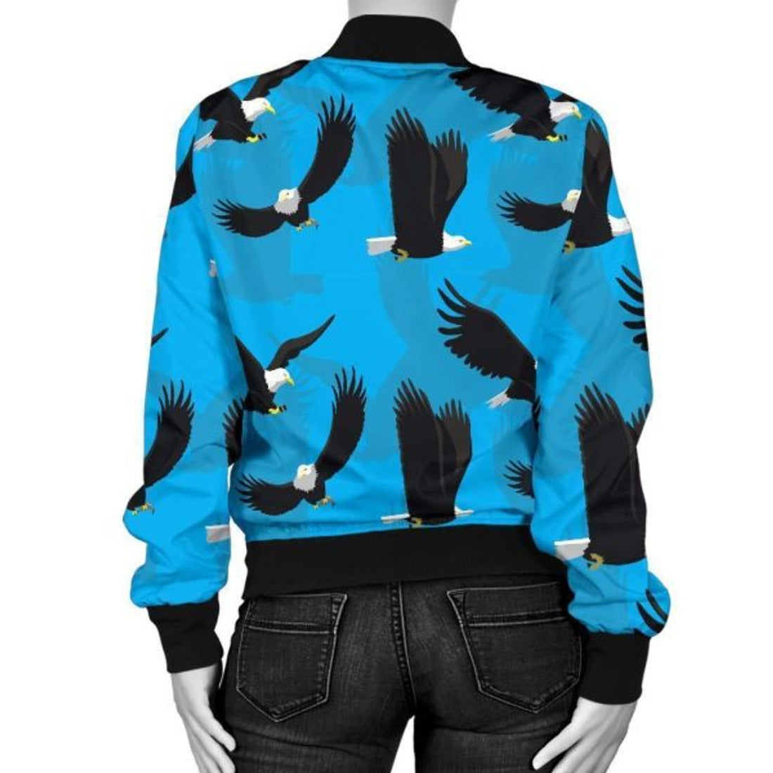 FUNSTUFFPRINT Flying Eagle Pattern Print Women Casual 3D Bomber Jacket