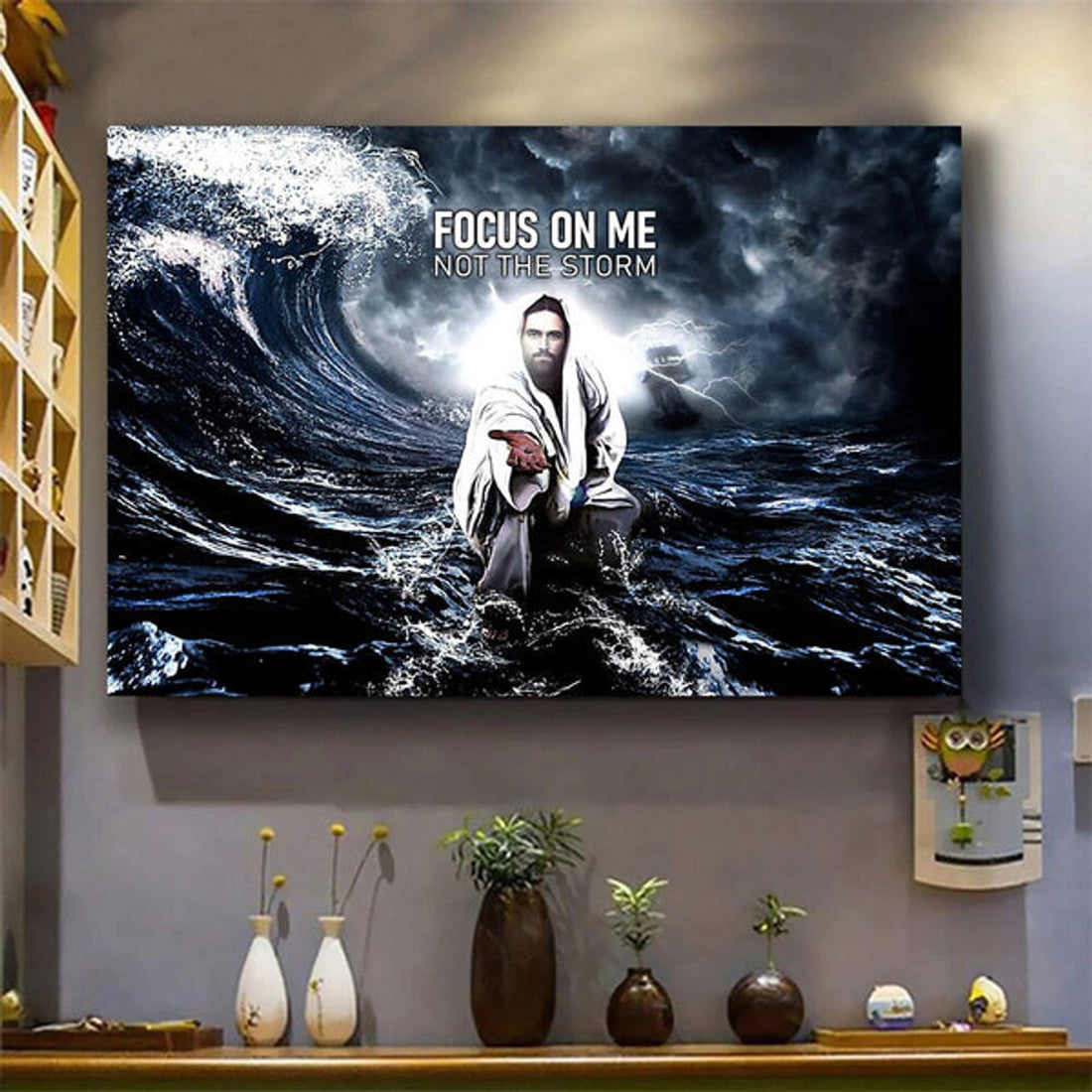 Focus On Me Not The Storm Jesus Give Me Hand Canvas Wall Art - Jesus Canvas Pictures - Christian Wall Posters