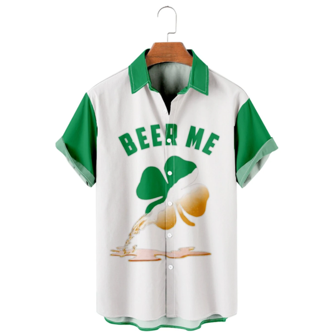 Four Leaf Clover Beer Casual Loose Men's, St. Patrick's Hawaiian Shirt, Irish Hawaiian