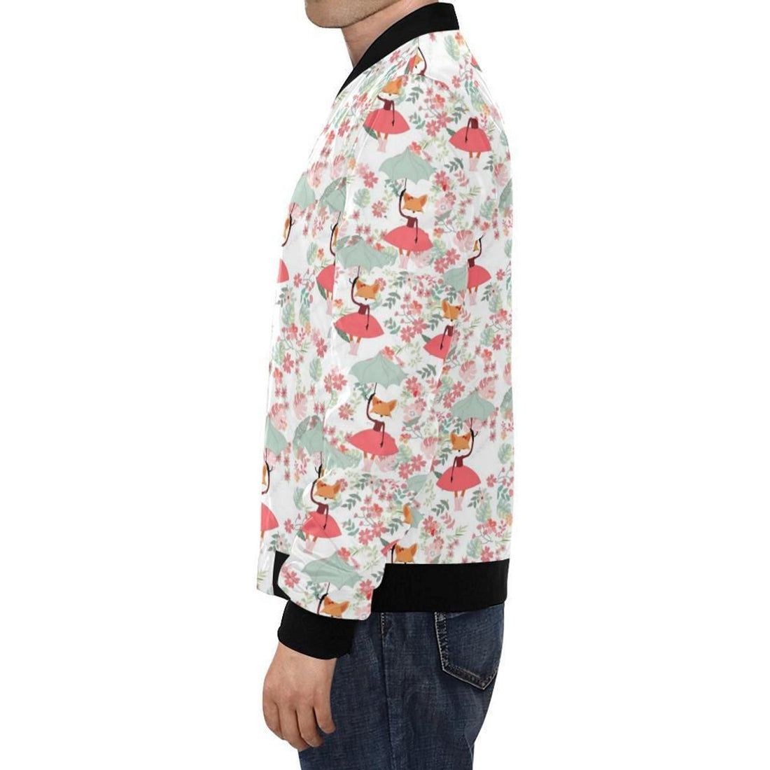 FUNSTUFFPRINT Fox Girl Flower Pattern Print Men's 3D Bomber Jacket