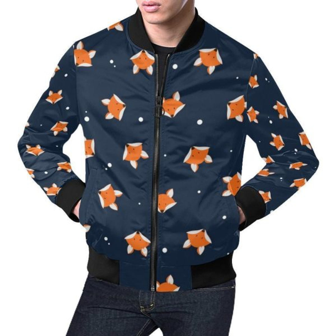 FUNSTUFFPRINT Fox Pattern Print Men's 3D Bomber Jacket
