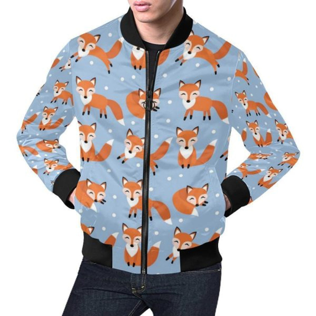 FUNSTUFFPRINT Fox Snow Pattern Print Men's 3D Bomber Jacket