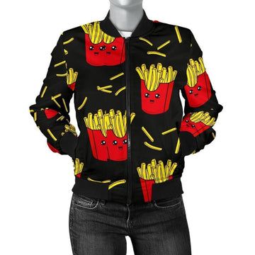 FUNSTUFFPRINT French Fries Cartoon Print Pattern Women Casual 3D Bomber Jacket