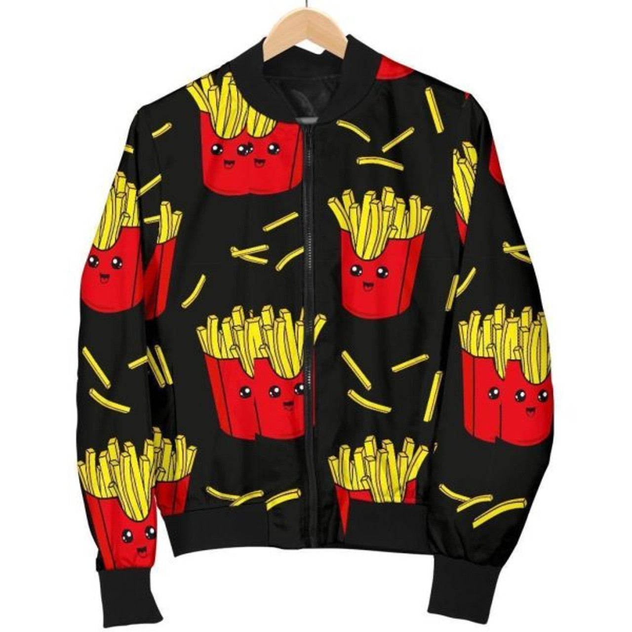 FUNSTUFFPRINT French Fries Cartoon Print Pattern Women Casual Bomber Jacket