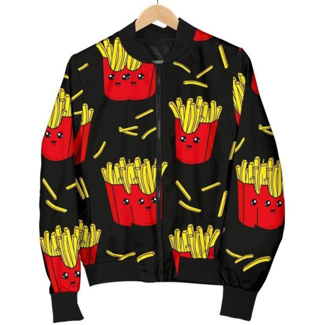 FUNSTUFFPRINT French Fries Cartoon Print Pattern Women Casual Bomber Jacket