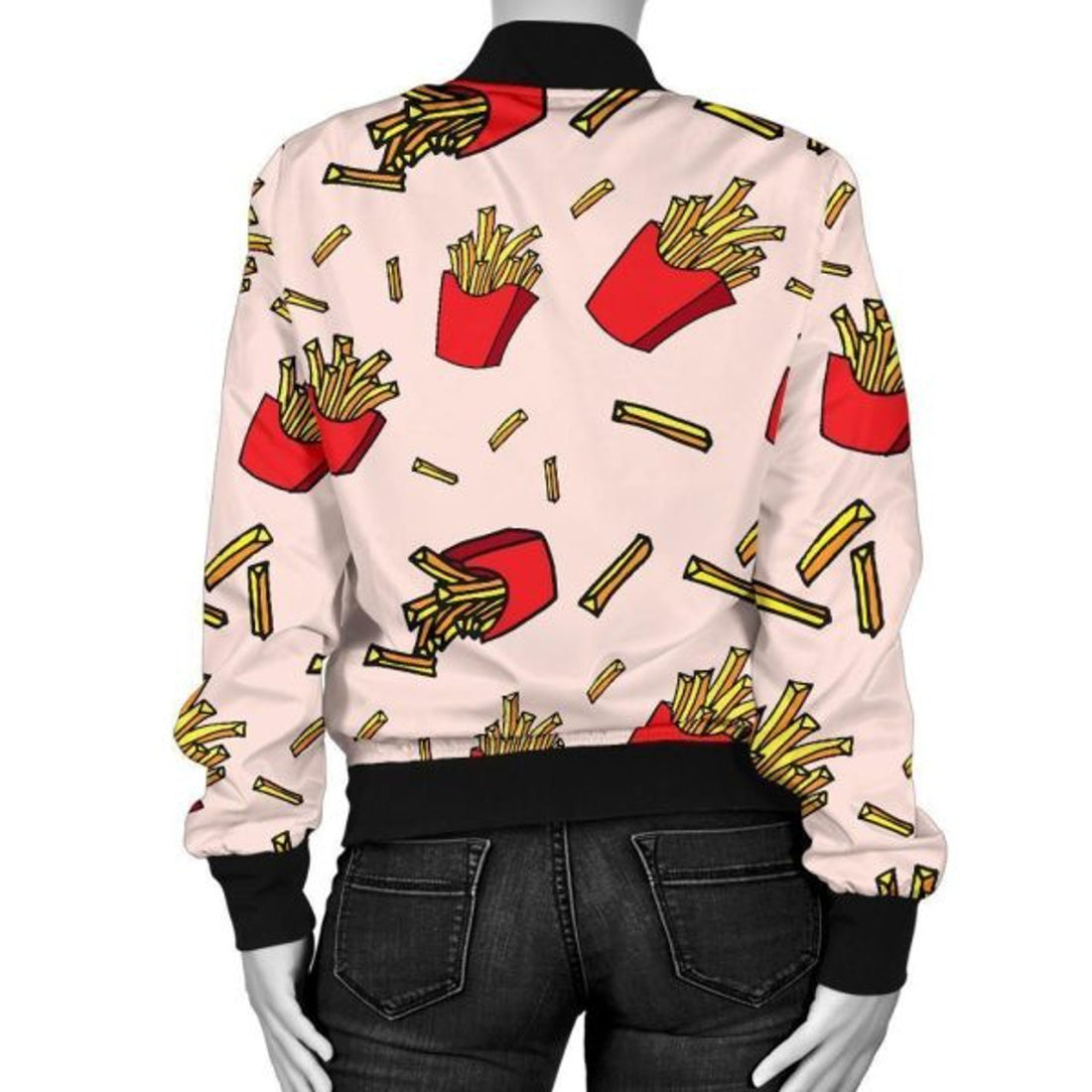 FUNSTUFFPRINT French Fries Pattern Print Women Casual Bomber Jacket