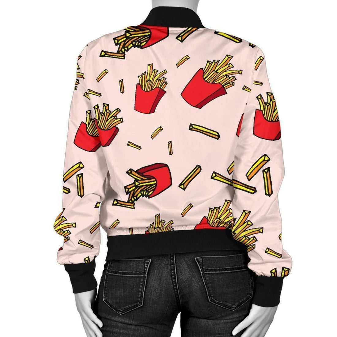 FUNSTUFFPRINT French Fries Pattern Print Women Casual 3D Bomber Jacket