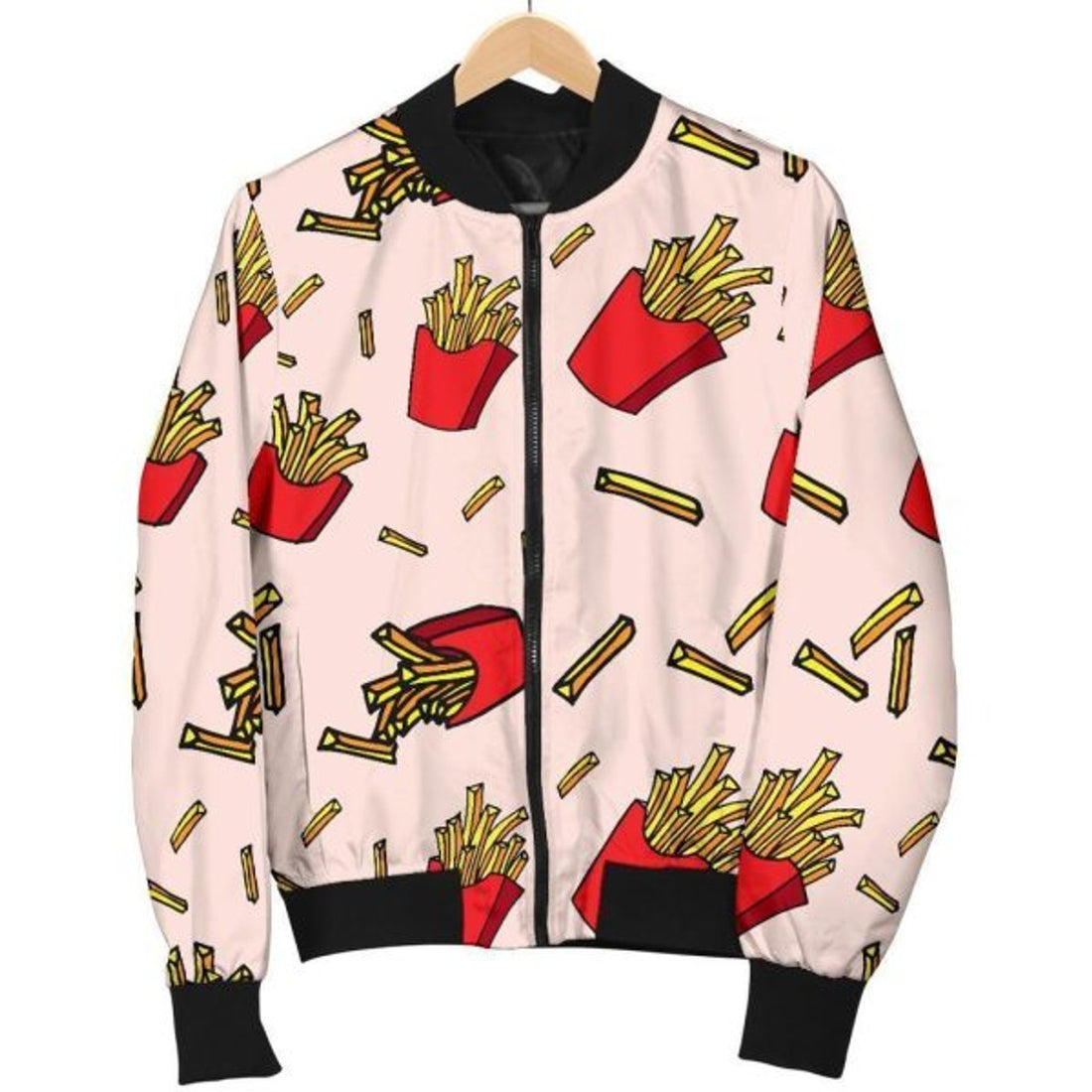 FUNSTUFFPRINT French Fries Pattern Print Women Casual Bomber Jacket