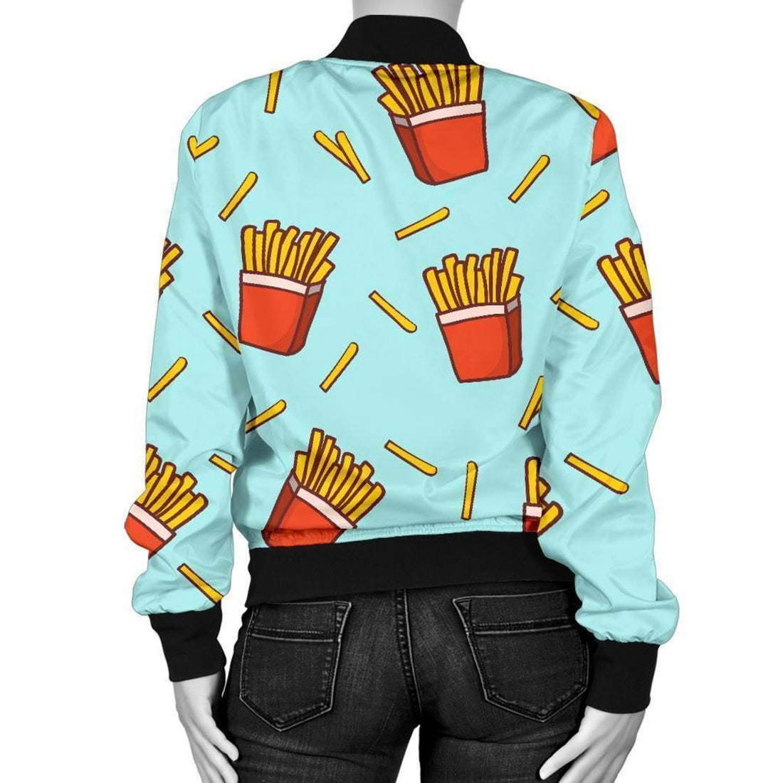 FUNSTUFFPRINT French Fries Print Pattern Women Casual 3D Bomber Jacket