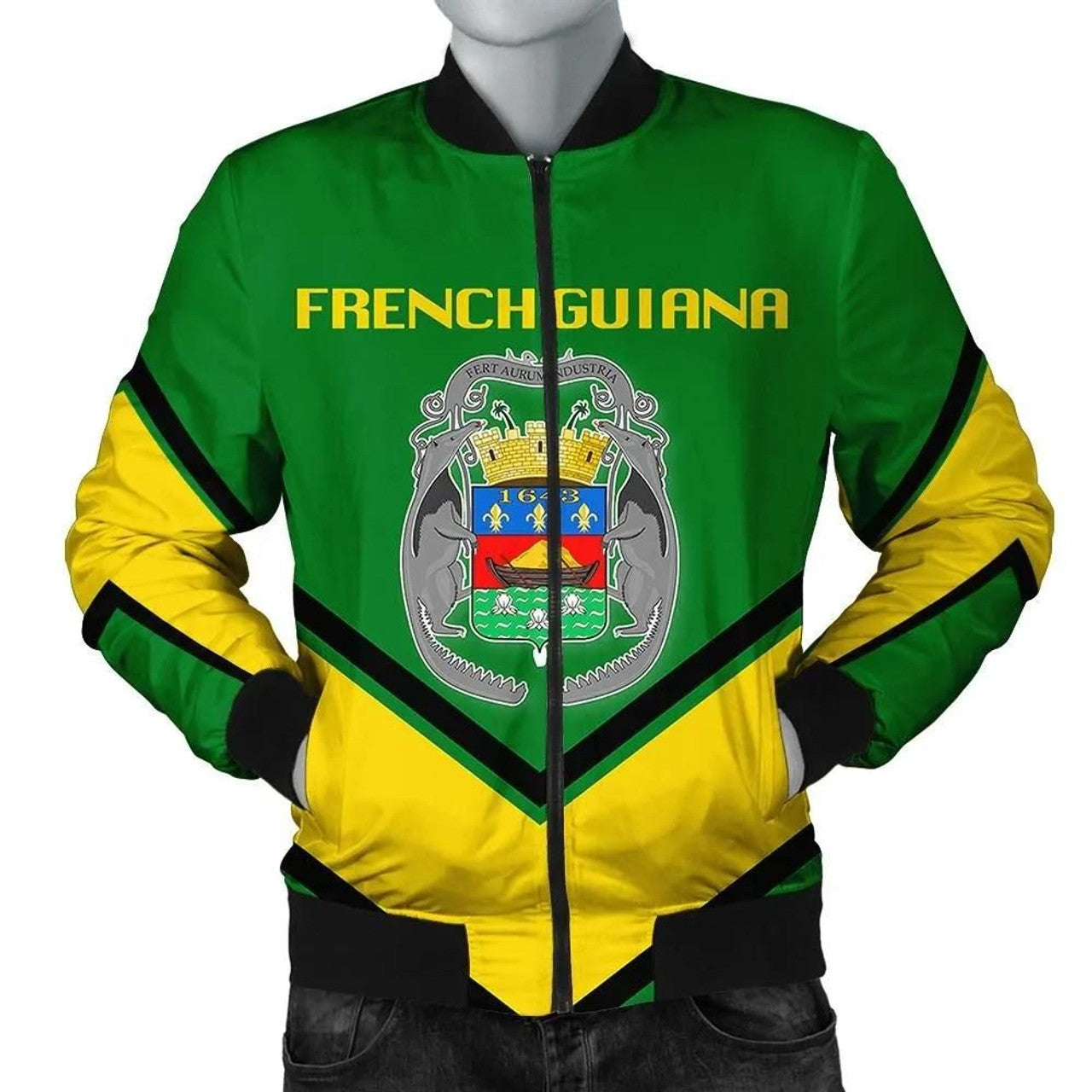FUNSTUFFPRINT French Guiana Coat Of Arms Men Bomber Jacket Lucian Style 3D Bomber Jacket