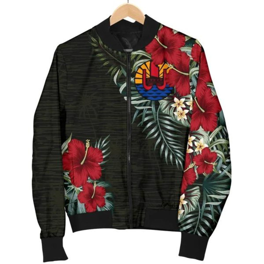 FUNSTUFFPRINT French Polynesia Hibiscus Women's 3D Bomber Jacket