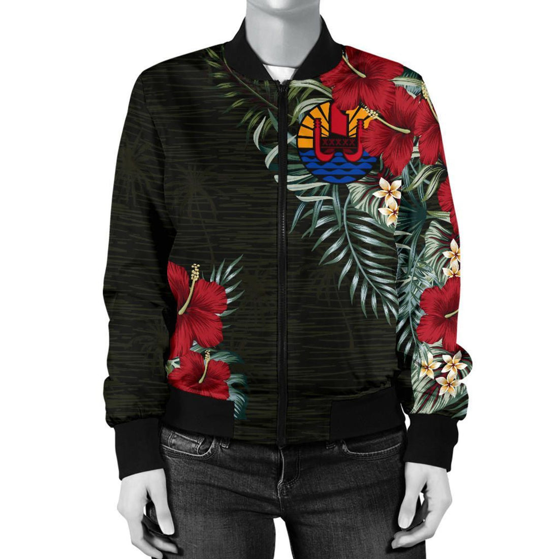 FUNSTUFFPRINT French Polynesia Hibiscus Women's 3D Bomber Jacket