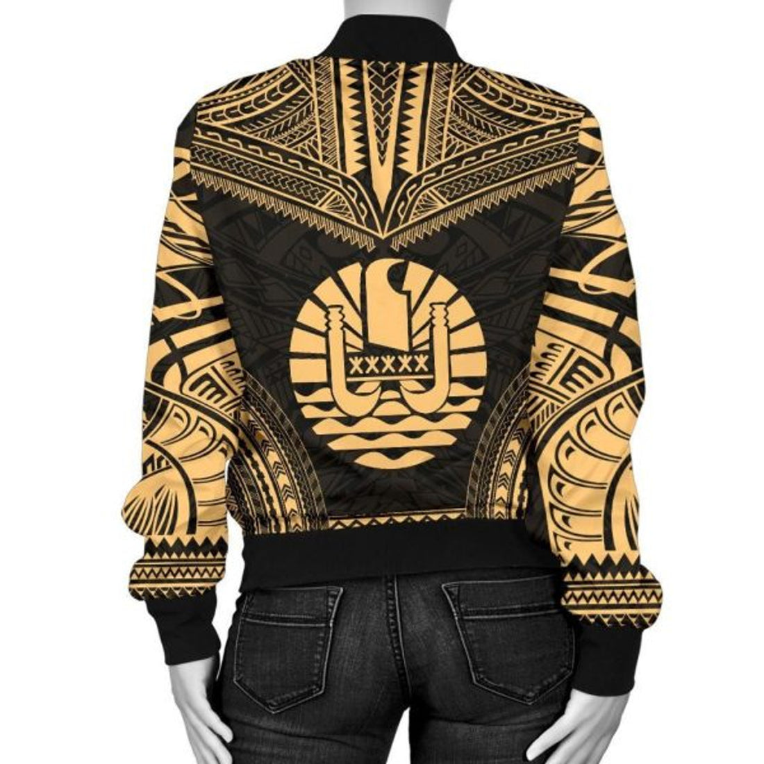 FUNSTUFFPRINT French Polynesia Polynesian Chief Women'S Bomber Jacket - Gold Version - Bomber Jacket