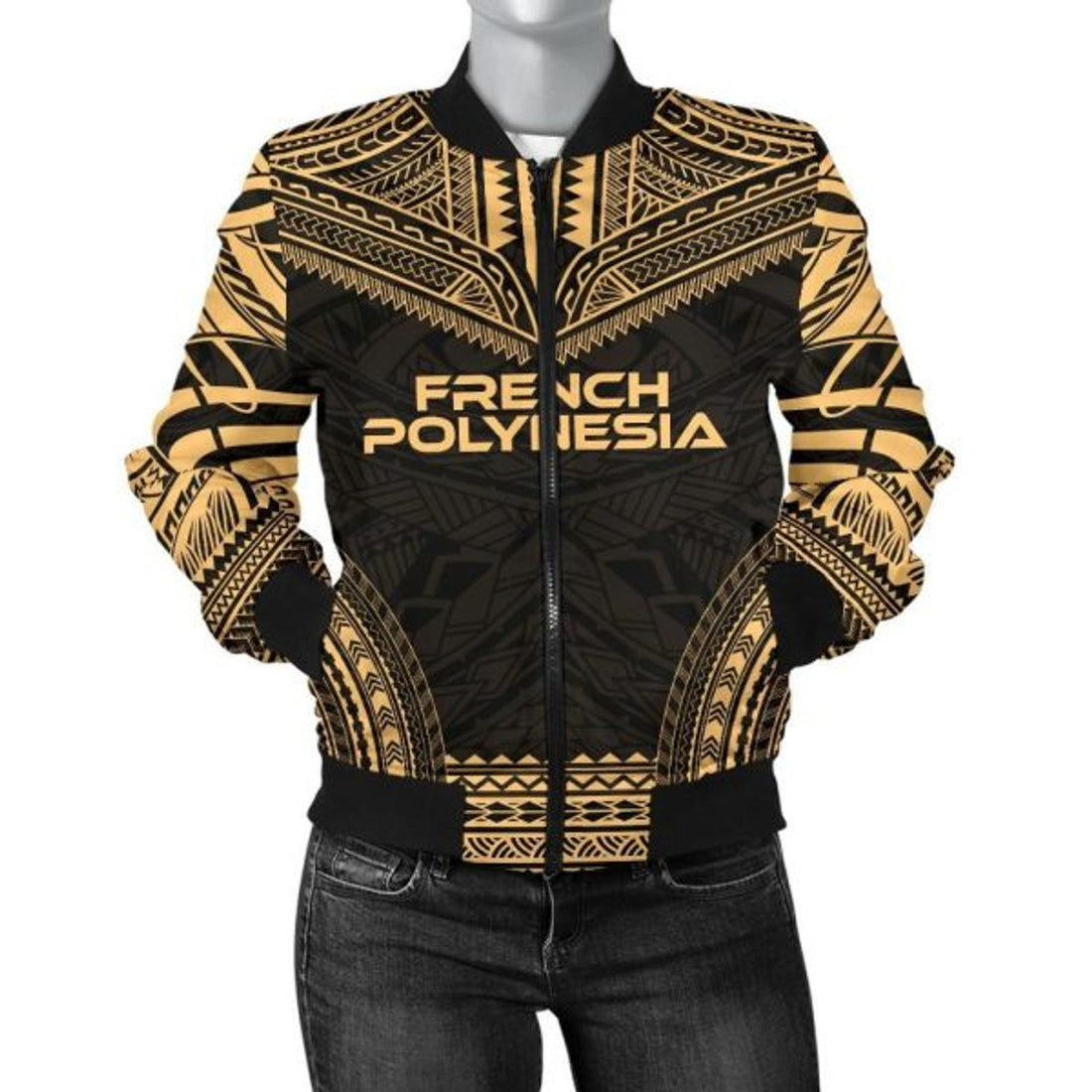 FUNSTUFFPRINT French Polynesia Polynesian Chief Women'S Bomber Jacket - Gold Version - Bomber Jacket