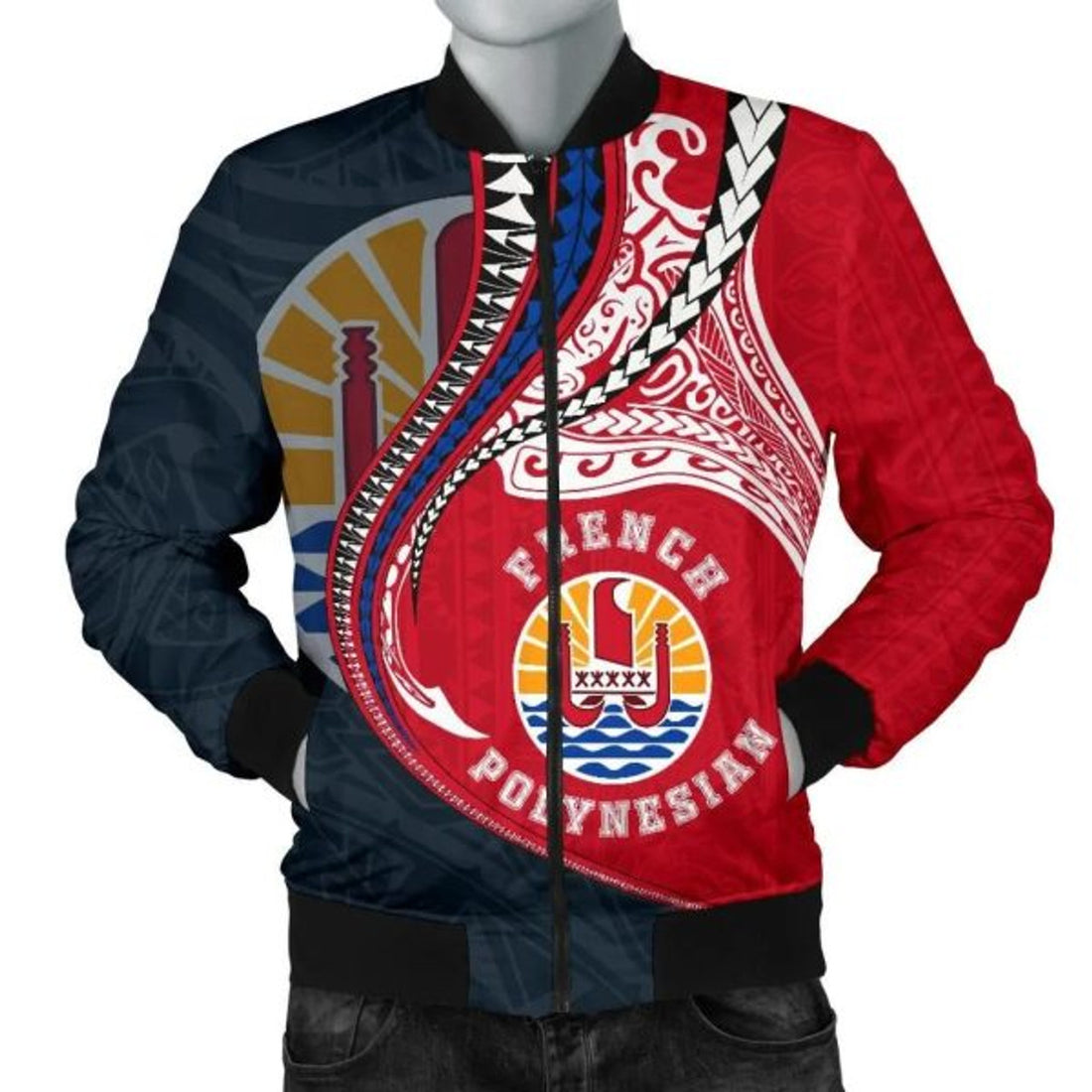 FUNSTUFFPRINT French Polynesian Men's Bomber Jacket Manta Polynesian Bomber Jacket