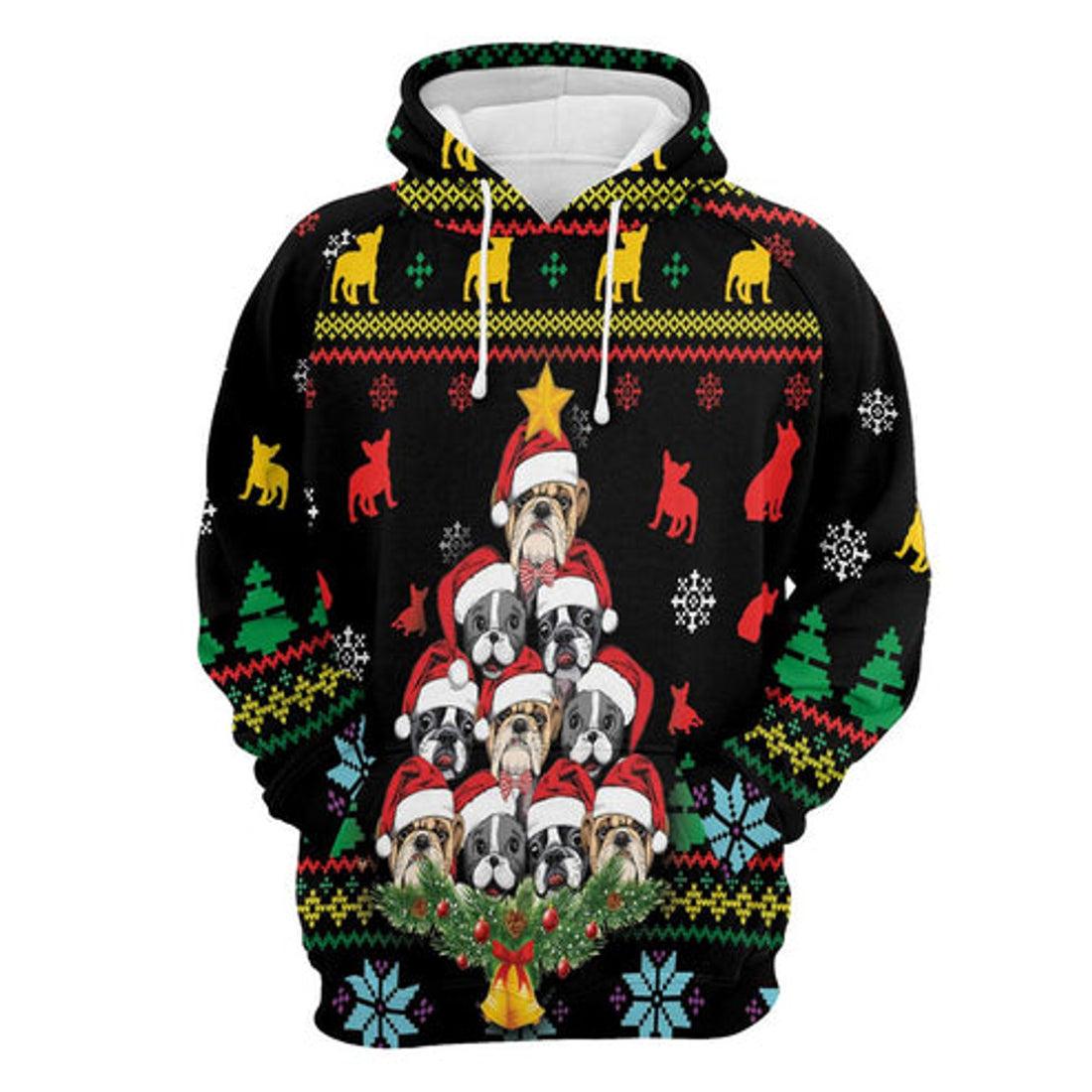 FUNSTUFFPRINT 3D French Bulldog Christmas Tree All Over 3D Hoodie and Zip Hoodie