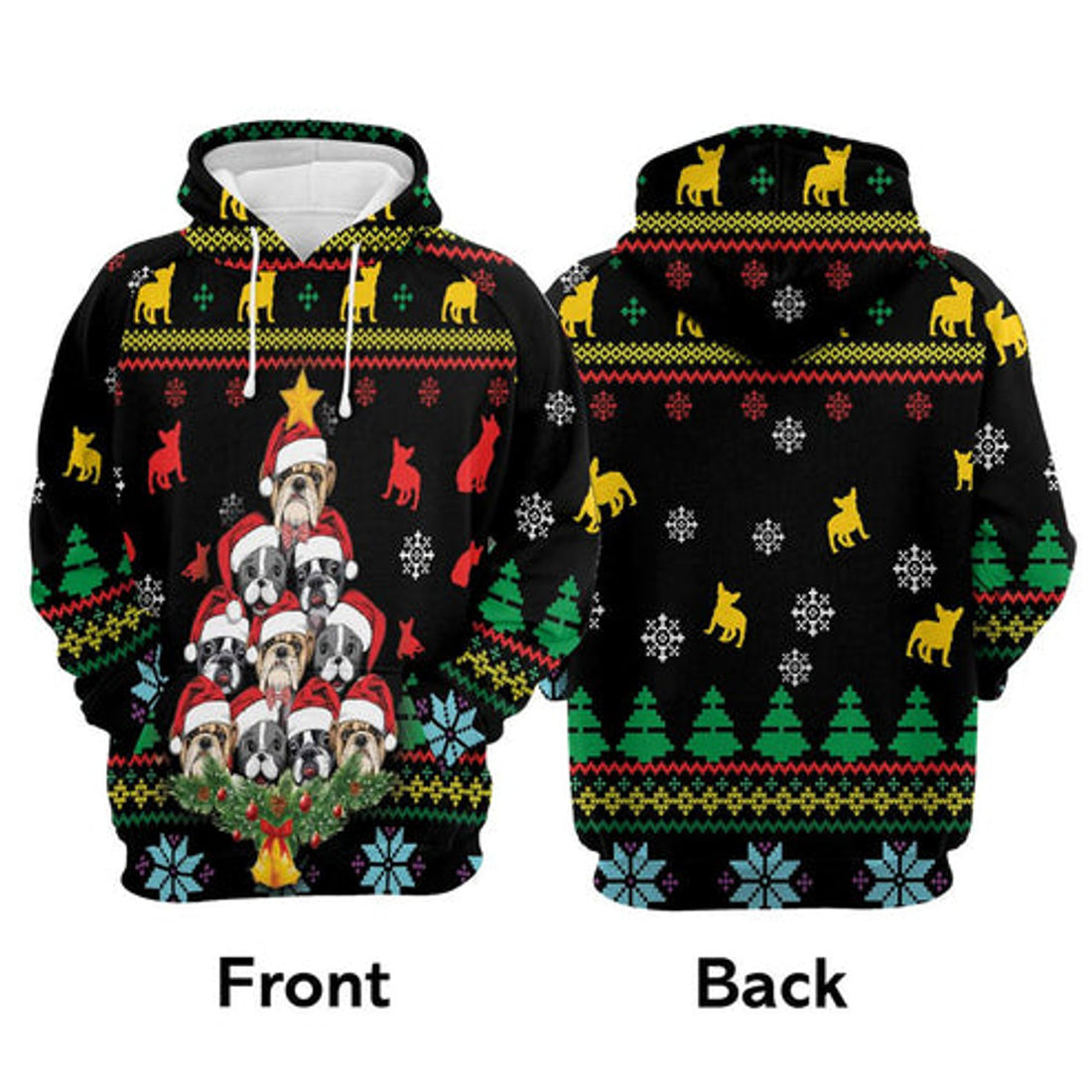 FUNSTUFFPRINT 3D French Bulldog Christmas Tree All Over 3D Hoodie and Zip Hoodie